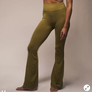 Free People Olive Green Ribbed Waist Flares
